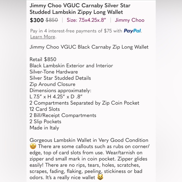 Jimmy Choo VGUC Carnaby Silver Star Studded Lambskin Zippy Long Wallet - Picture 2 of 16
